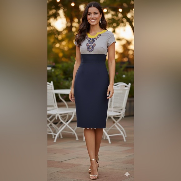 Boden Dresses & Skirts - Boden Carmen Floral Beaded Dress Colorblock Grey Gold Lavender Special Occasion